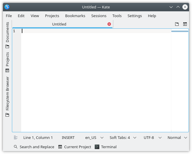 Figure 3: Kate editor with default settings
