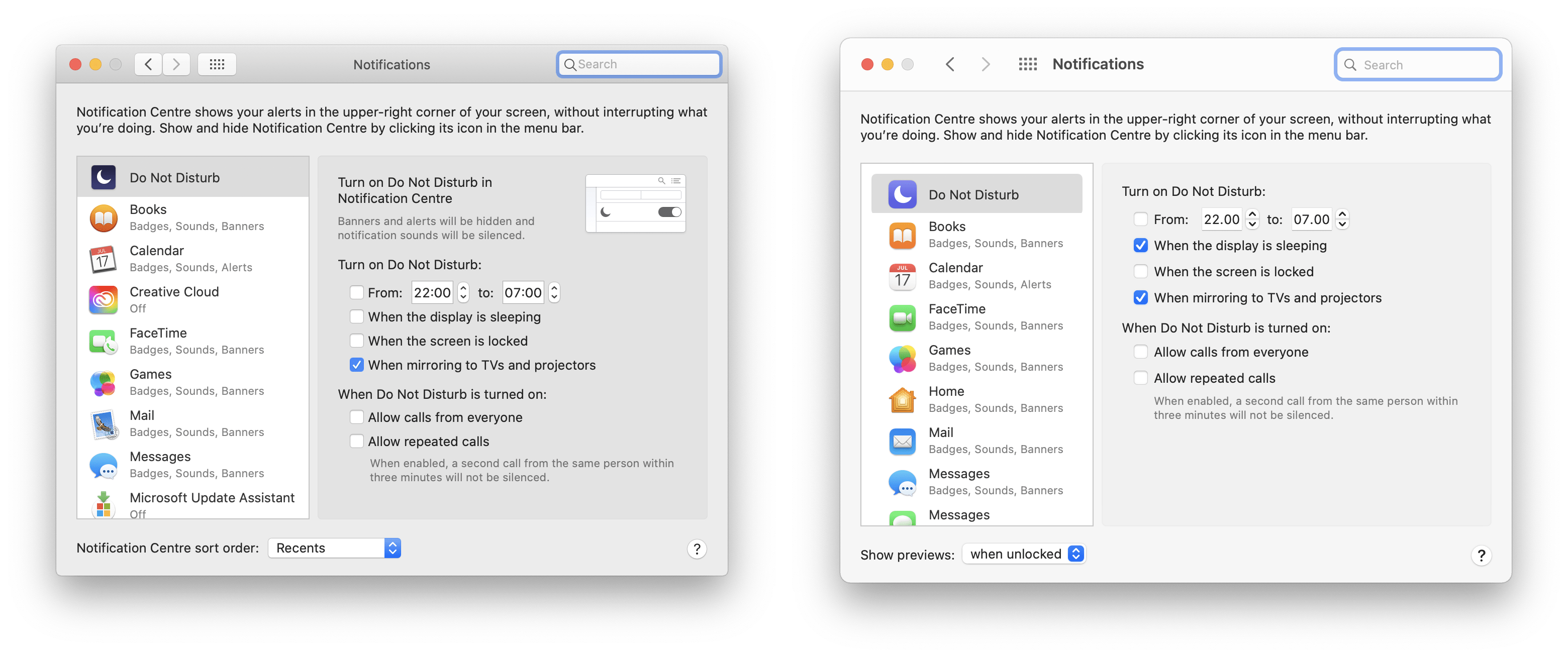 Figure 1: macOS Catalina on the left, Big Sur on the right