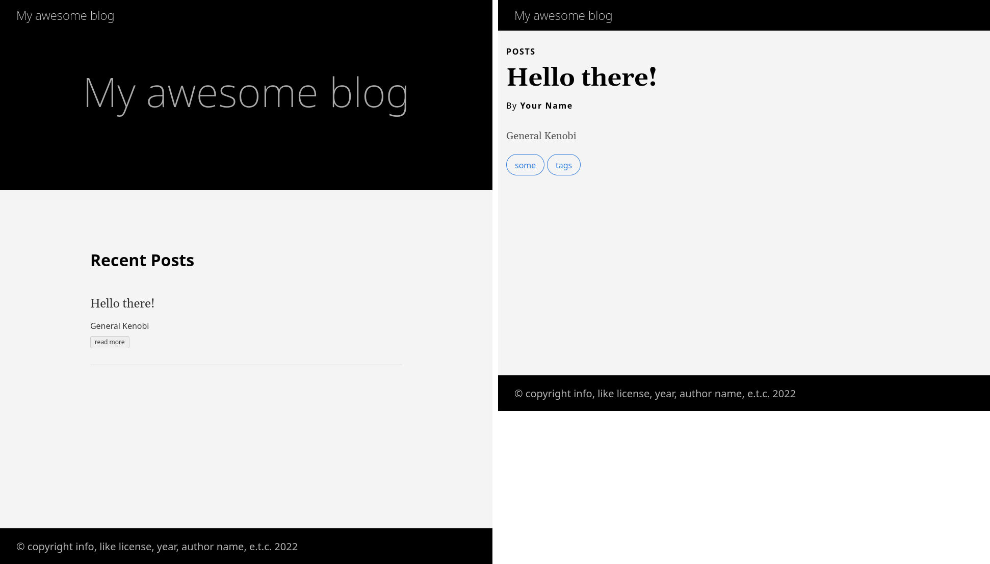 Figure 1: The blog homepage is on the left, and the post page is on the right