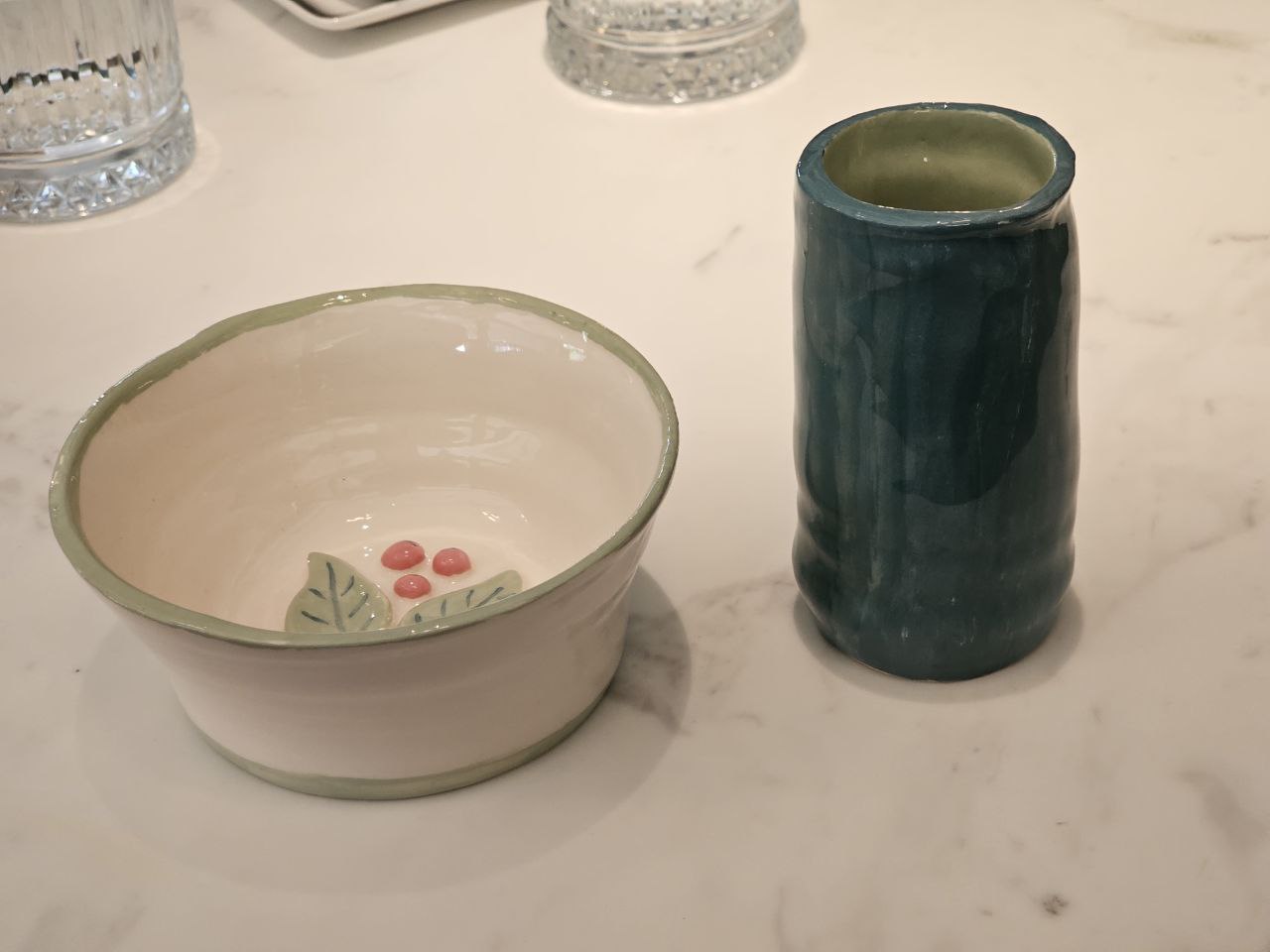 Figure 3: I’ve tried to make a tall Japanese-like teacup. My fiancée made a small bowl