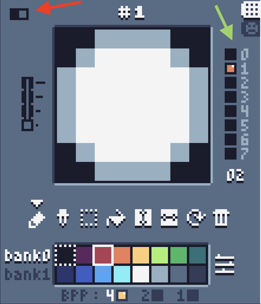 Figure 2: Advanced mode switch (red arrow), flags (green arrow)